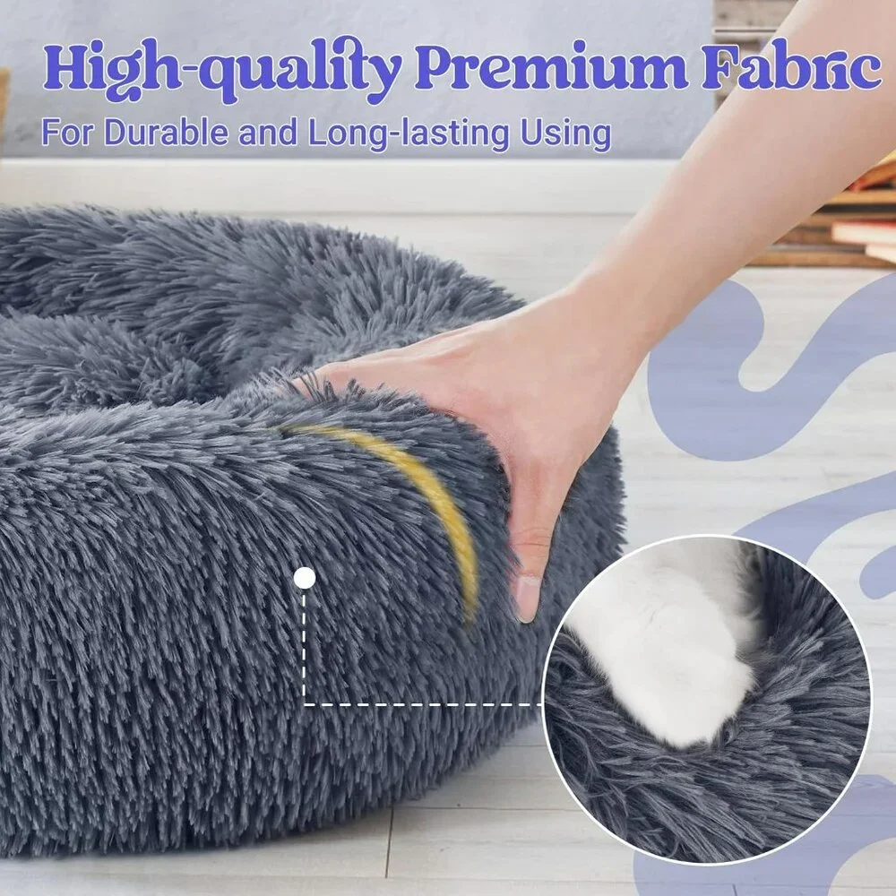 Cat Beds for Indoor Cats, 20 inches Cat Bed Machine Washable, Fluffy Round Pet B